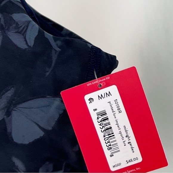 NWT Spanx Printed Low Impact Sports Bra in Midnight Garden Navy - Picture 5 of 6